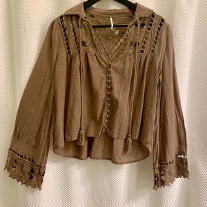 Free People Floral Embroidered Button Down